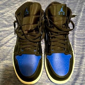 Nike Air Jordan 1 Mid Men’s Black Hyper Royal Black Blue 554724-068 Shoes Sz 9